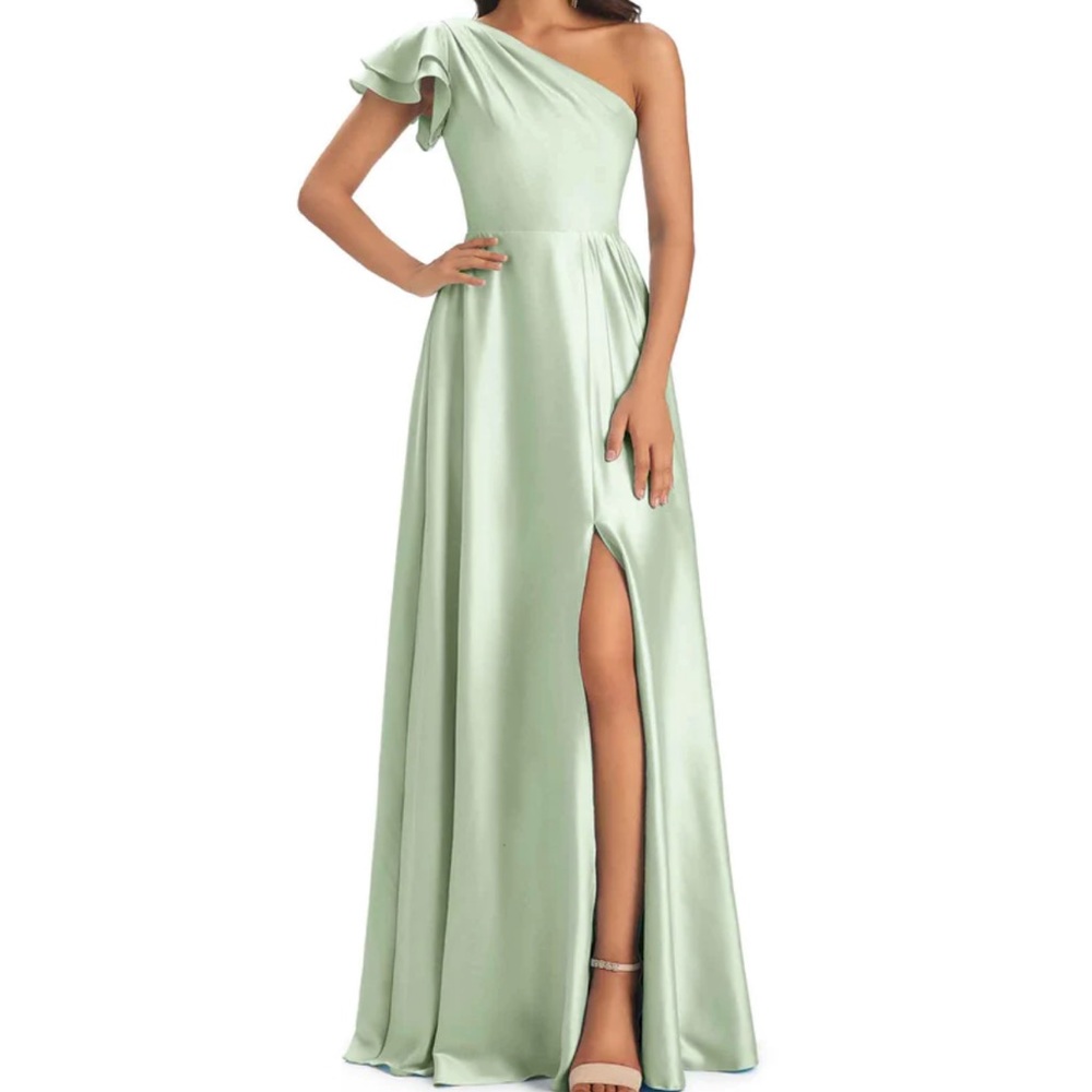 Chicsew Sexy Soft Satin Side Slit A-Line One Shoulder Floor-Length